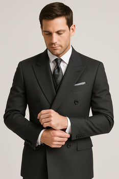 Mens Classic Poplin Double Breasted Suit in Charcoal - Image 7