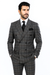 Suits With Baggy Pleated Pants - Wide Leg Pants 100% Wool - Classic Fit in Color Charcoal with Blue Plaid by Rossiman