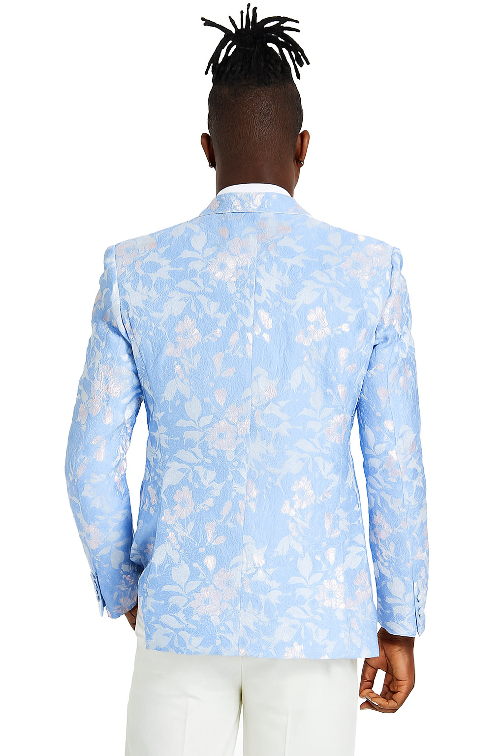 Men's slim fit sky blue & silver paisley foil print tuxedo dinner jacket for prom & wedding - Image 5