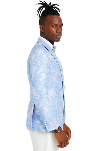 Men's slim fit sky blue & silver paisley foil print tuxedo dinner jacket for prom & wedding - Image 4