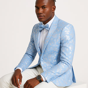 Men's slim fit sky blue & silver paisley foil print tuxedo dinner jacket for prom & wedding - Image 3