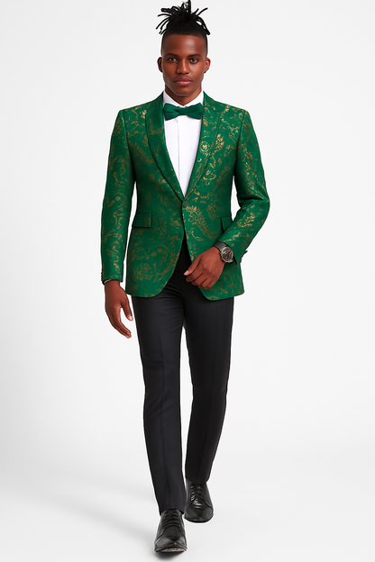 Men's slim fit hunter green and gold paisley prom and wedding tuxedo jacket - Image 7