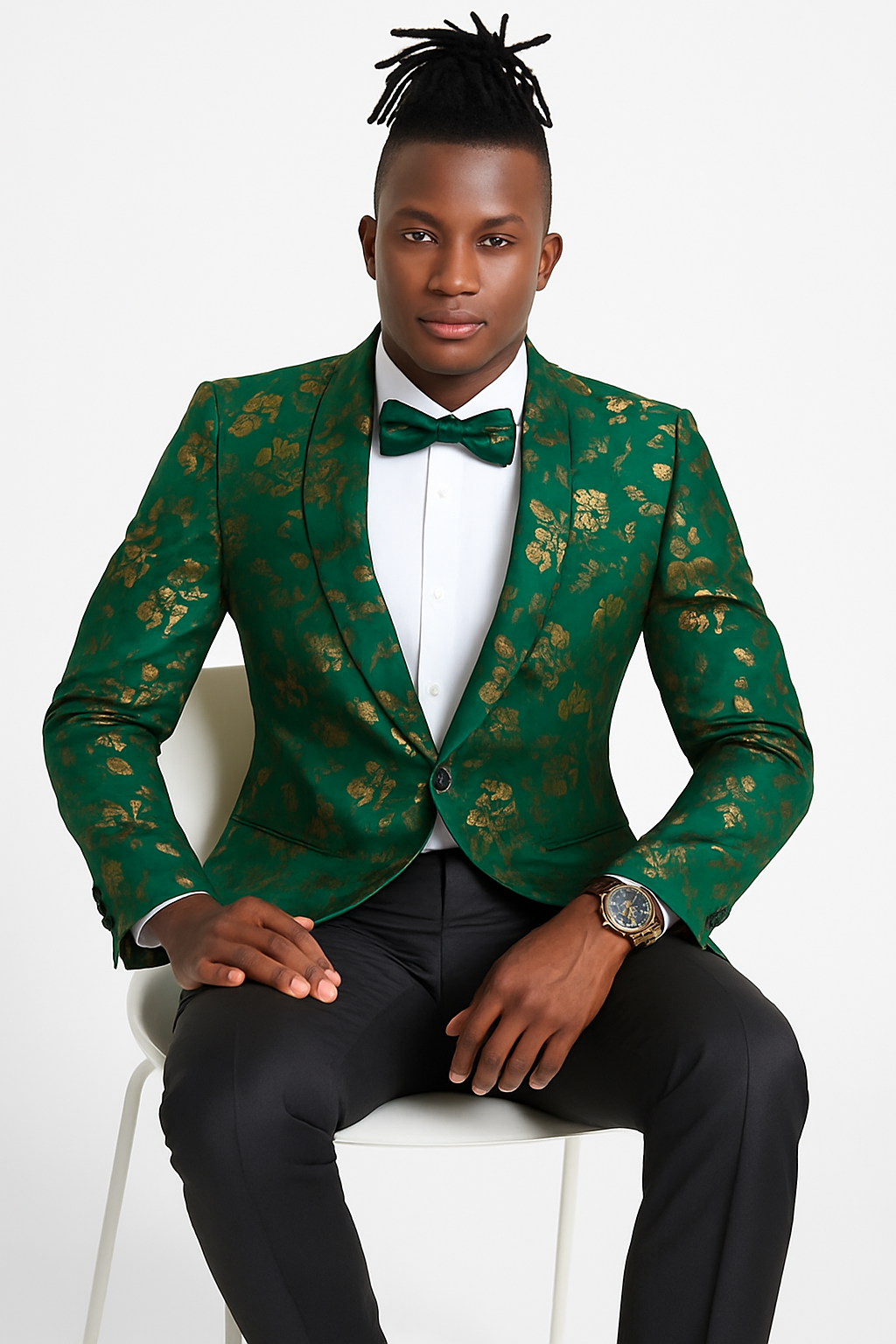 Men's slim fit hunter green and gold paisley prom and wedding tuxedo jacket - Image 6