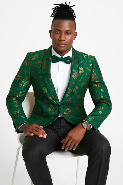 Men's slim fit hunter green and gold paisley prom and wedding tuxedo jacket - Image 6