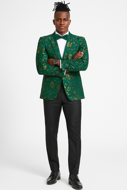 Men's slim fit hunter green and gold paisley prom and wedding tuxedo jacket - Image 2