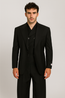 Tiglio Rosso Suit  - Classic Fit Athletic Cut 100% Wool Super 150s Italian Fabric Peak Lapel in Color Black