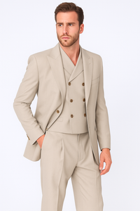 Tiglio Rosso Suit  - Classic Fit Athletic Cut 100% Wool Super 150s Italian Fabric Peak Lapel in Color Tan