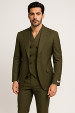 Tiglio Rosso Suit  - Classic Fit Athletic Cut 100% Wool Super 150s Italian Fabric Peak Lapel in Color Olive