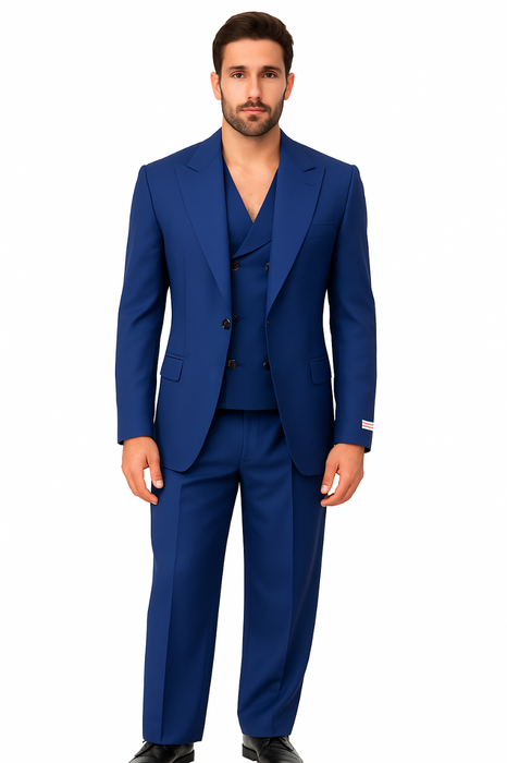 Tiglio Rosso Suit  - Classic Fit Athletic Cut 100% Wool Super 150s Italian Fabric Peak Lapel in Color Blue
