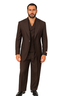 Tiglio Rosso Suit  - Classic Fit Athletic Cut 100% Wool Super 150s Italian Fabric Peak Lapel in Color Chocolate Brown