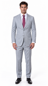 Statement Men's Modern Fit 2 Piece 100% Super 200 Wool Suit Peak Lapel in Grey - image 1