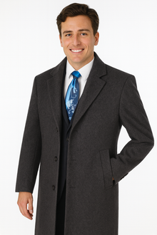 Men's Charcoal Grey Wool & Cashmere Overcoat – Classic Full Length
