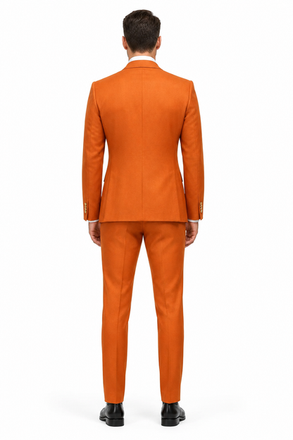 Rossiman Men's Rust Slim Fit Suit – 3-Piece Set with Double-Breasted Vest & Flat Front Pants