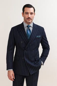 Men's 1920s Suit Outfit Costume Bold Pinstripe Navy Blue 34 Short or Extra Small Men's 1920s Suit Outfit Costume Bold Pinstripe Navy Blue 34 Short or Extra Small