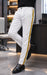 Men’s White Tuxedo Pants with Gold Sateen Side Stripe – Formal Dress Pants for Wedding and Prom