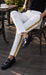 Men’s White Tuxedo Pants with Gold Sateen Side Stripe – Formal Dress Pants for Wedding and Prom