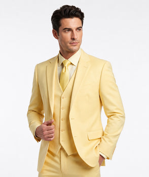Men’s Yellow Seersucker 3 Piece Suit, 100% Cotton Summer Wedding Dress Suit