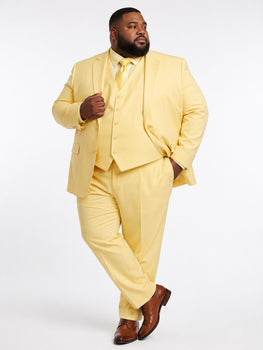 Men’s Yellow Seersucker 3 Piece Suit, 100% Cotton Summer Wedding Dress Suit