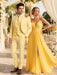 Men’s Yellow Seersucker 3 Piece Suit, 100% Cotton Summer Wedding Dress Suit