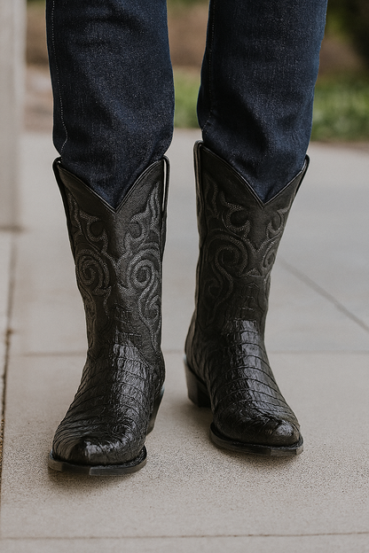 Black Caiman Tail Snip Toe Cowboy Boot - Image 4