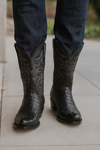 Black Caiman Tail Snip Toe Cowboy Boot
