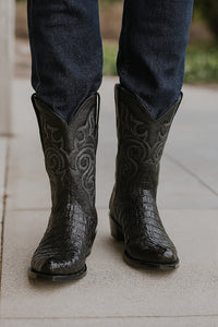 Black Caiman Tail Snip Toe Cowboy Boot