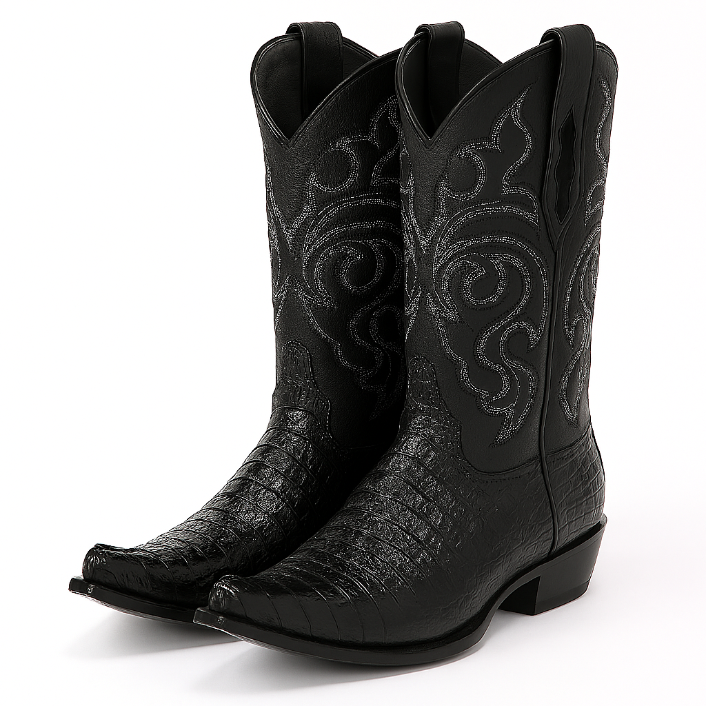 Black Caiman Tail Snip Toe Cowboy Boot - Image 6
