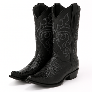 Black Caiman Tail Snip Toe Cowboy Boot