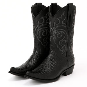 Black Caiman Tail Snip Toe Cowboy Boot
