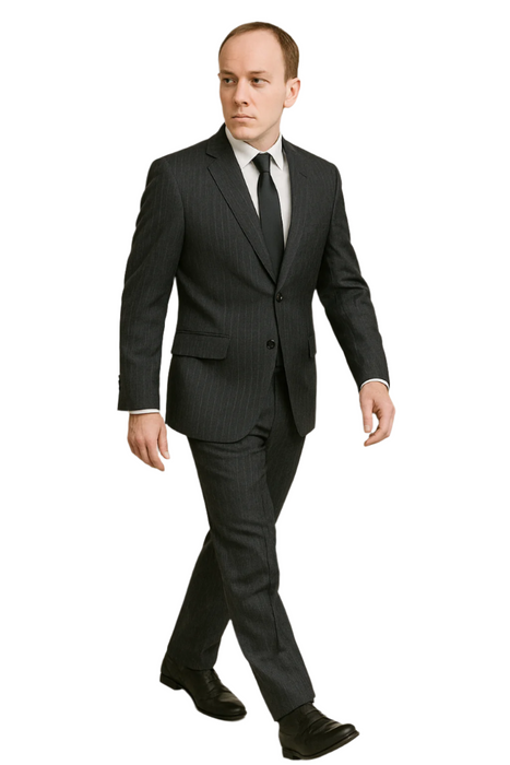 Dark Navy Wide Pinstripe 2 Button Men's Suit - Dark Blue Suit