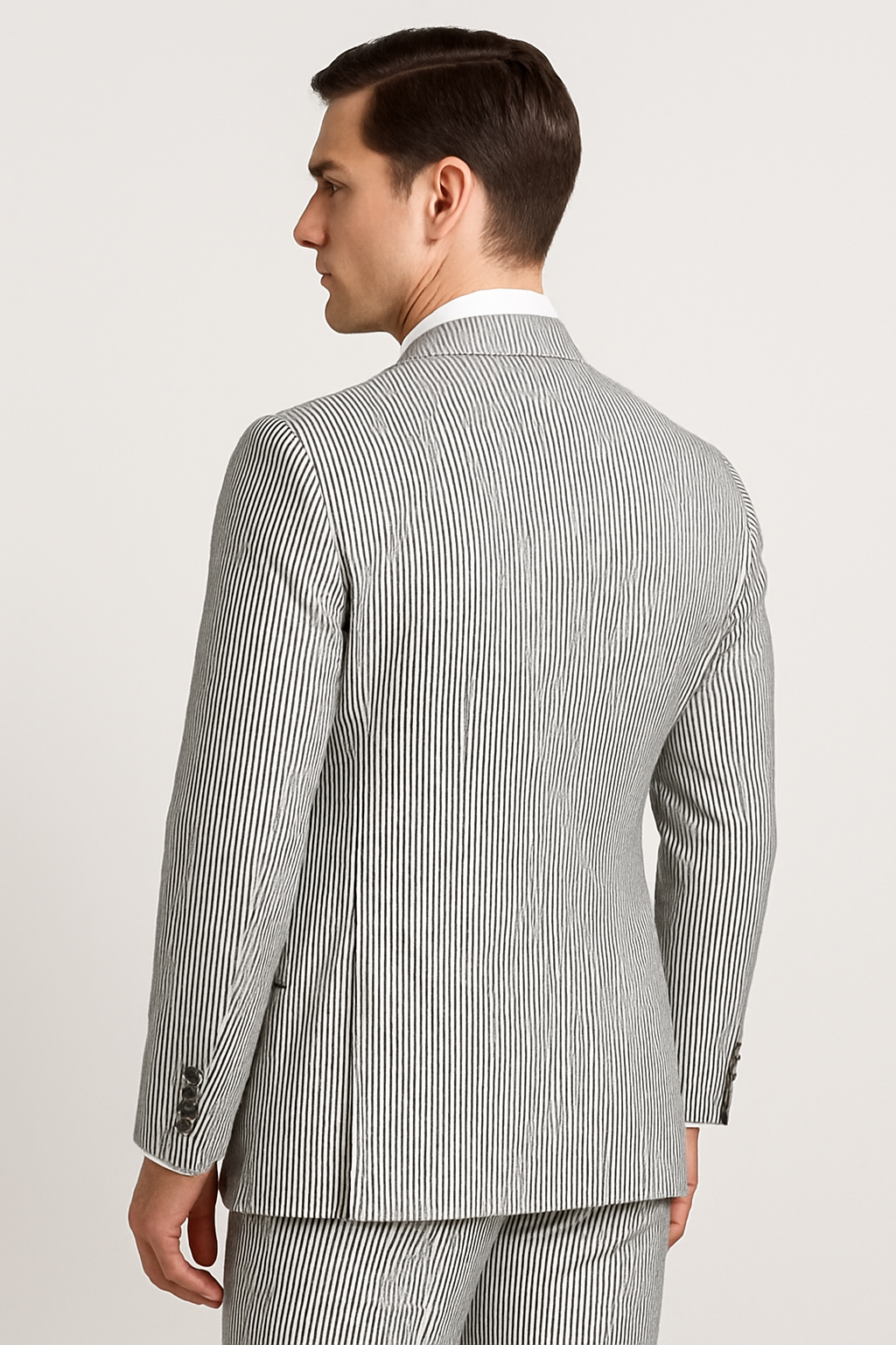 Men's 2pc Summer Seersucker Modern Fit Suit In Black Pinstripe - Image 2