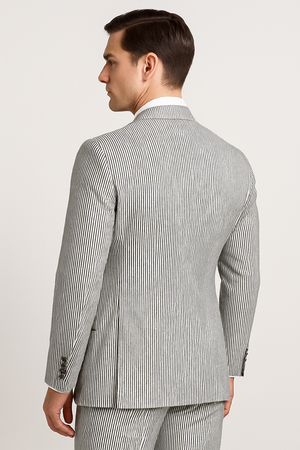 Men's 2pc Summer Seersucker Modern Fit Suit In Black Pinstripe - Image 2