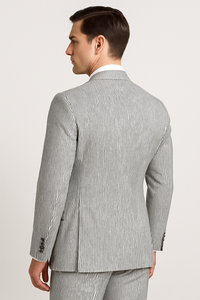 Men's 2pc Summer Seersucker Modern Fit Suit In Black Pinstripe