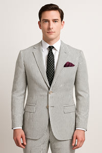 Men's 2pc Summer Seersucker Modern Fit Suit In Black Pinstripe - Image 9
