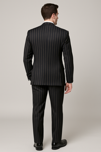 Mens Gangster Pinstripe 2 Button Double Breasted Vest Suit in Black Or Charcoal Grey