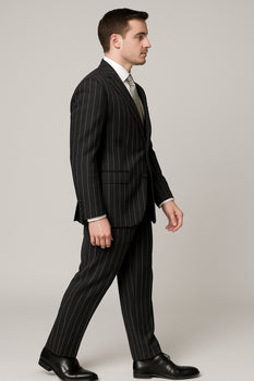 Mens Gangster Pinstripe 2 Button Double Breasted Vest Suit in Black Or Charcoal Grey (Copy) - Image 2