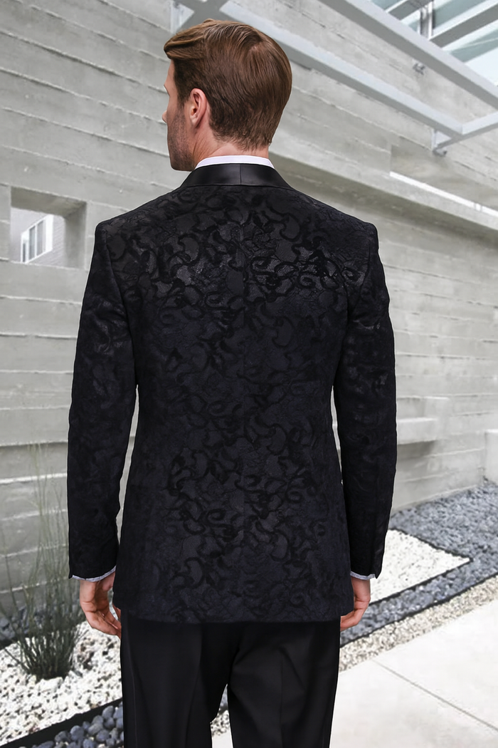 Men's Black Paisley Velvet Smoking Jacket Tuxedo with Vested Double Breasted Prom & Wed - Image 4