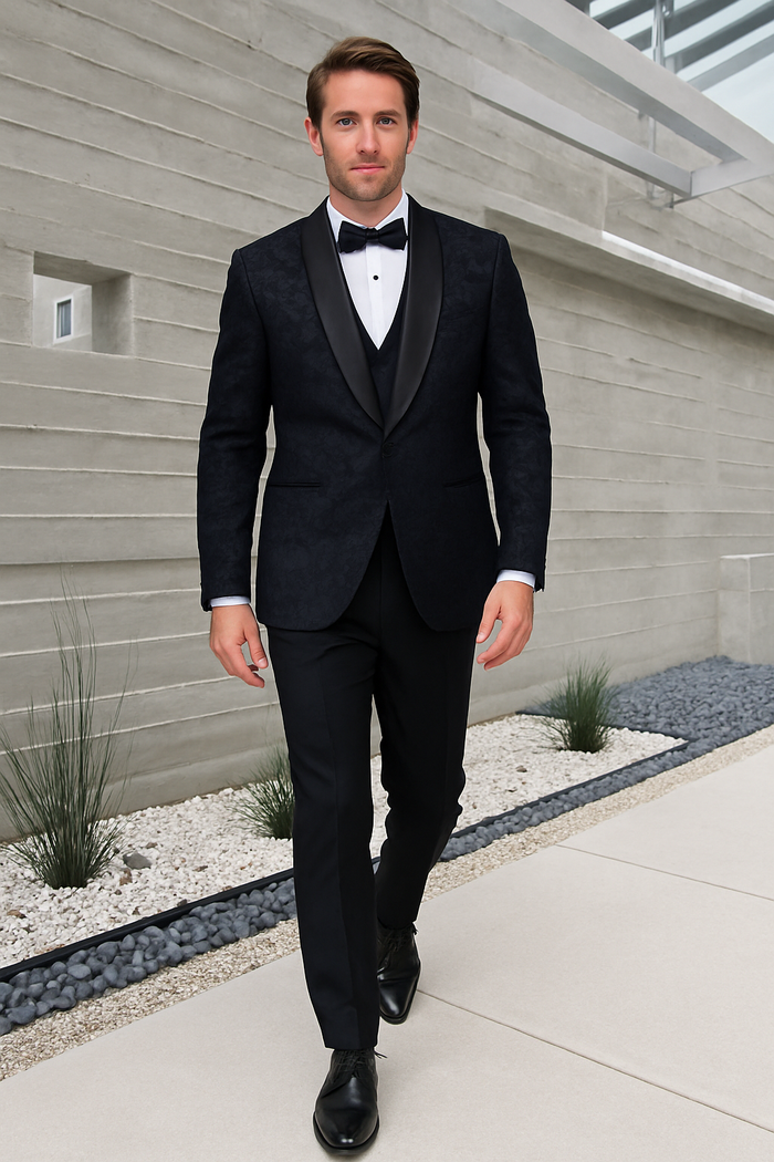 Men's Black Paisley Velvet Smoking Jacket Tuxedo with Vested Double Breasted Prom & Wed - Image 2