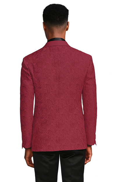 Burgundy paisley slim fit tuxedo jacket – men's wedding & prom blazer with satin shawl lapel - Image 5