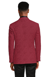 Burgundy paisley slim fit tuxedo jacket – men's wedding & prom blazer with satin shawl lapel