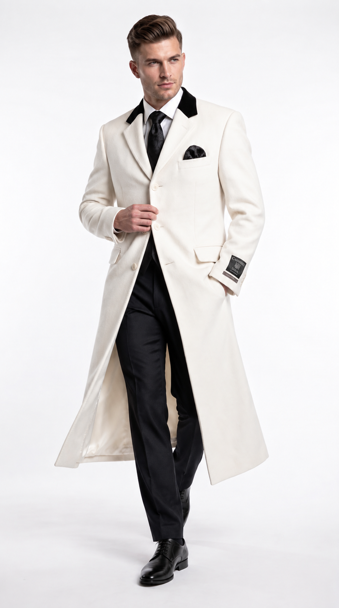 XXIOTTI Men’s White Big & Tall Cashmere Blend Full-Length Top Coat – Formal Overcoat