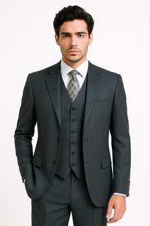 Charcoal Pinstripe 3 Piece 2 Button single three piece suit