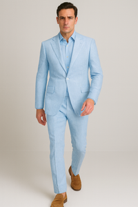 Seersucker Suit Peak Lapel Suit in Color "BLUE" - Summer Fabric Tone on Tone Shadow Stripe By Rossiman