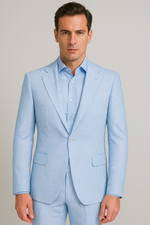 Seersucker Suit Peak Lapel Suit in Color "BLUE" - Summer Fabric Tone on Tone Shadow Stripe By Rossiman