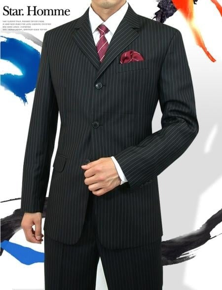 Cheap Priced Dress Suit Sale 3 Button Black Pinstripes