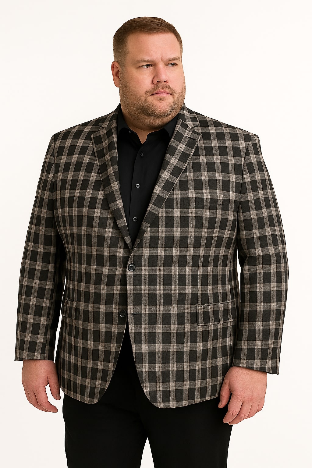 Mens Black and White Plaid Blazer – Modern Fit Checkered Windowpane Pattern Business Sport Coat - Image 3