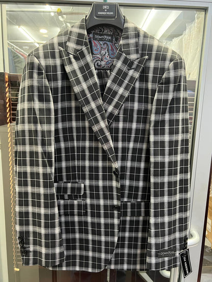Mens Black and White Plaid Blazer – Modern Fit Checkered Windowpane Pattern Business Sport Coat - Image 2
