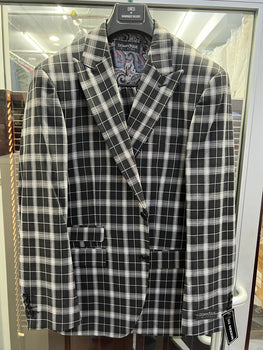 Mens Black and White Plaid Blazer – Modern Fit Checkered Windowpane Pattern Business Sport Coat - Image 2