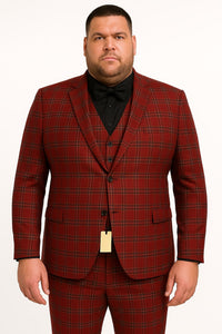 Mens Burgundy Plaid Three-Piece Suit – Ultra Slim Fit Checkered Windowpane Redish 544-10 - Image 3