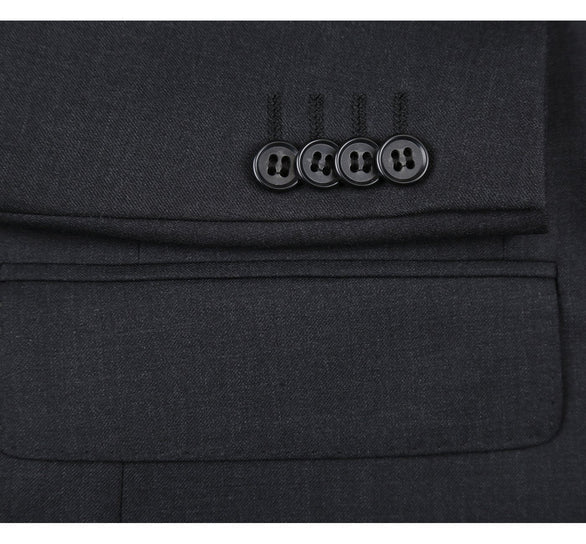 Renoir Clothing - Renoir Suit - Renoir Fashion - Super 140s Wool Two Button Slim Fit Charcoal Renoir Suit